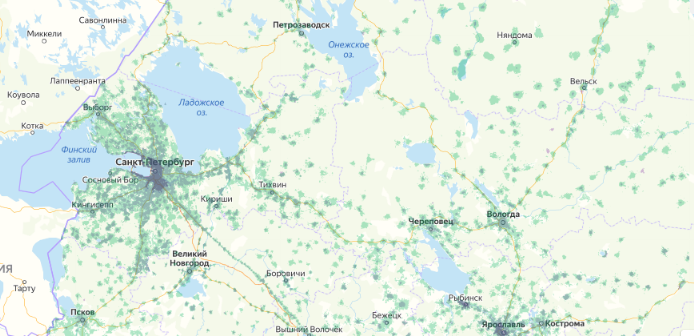 Зона покрытия МТС на карте Киров 